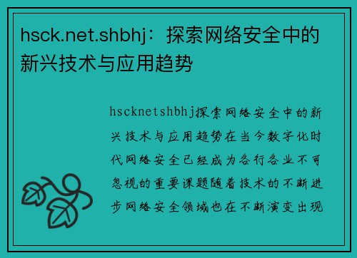 hsck.net.shbhj：探索网络安全中的新兴技术与应用趋势